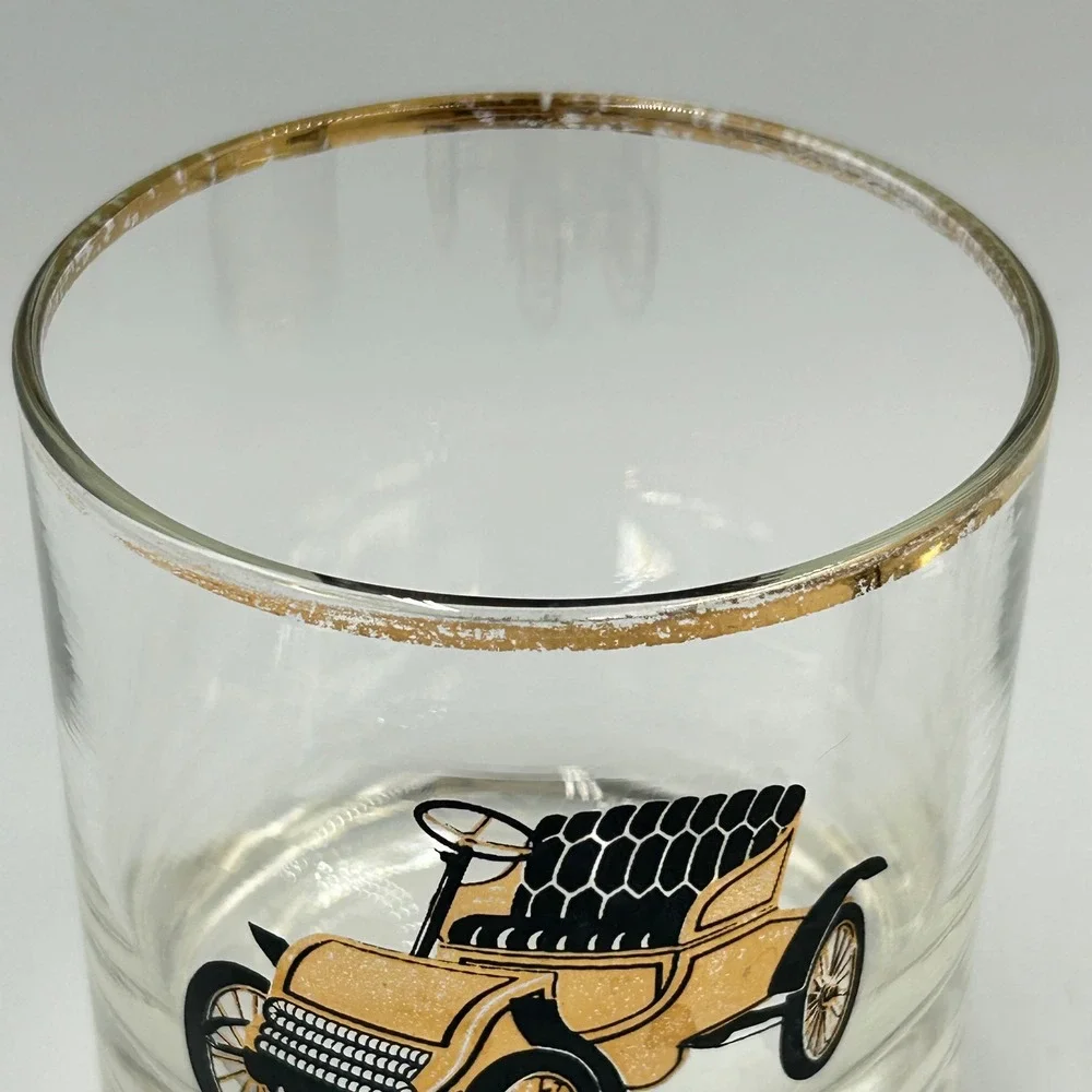 Rocks Vintage Glasses Clear Antique Car Gold Rim